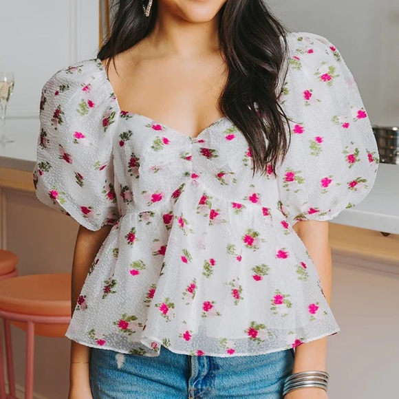 BuddyLove Blakely Peplum Short Sleeve Top - Calla Lily - Picture 3 of 13